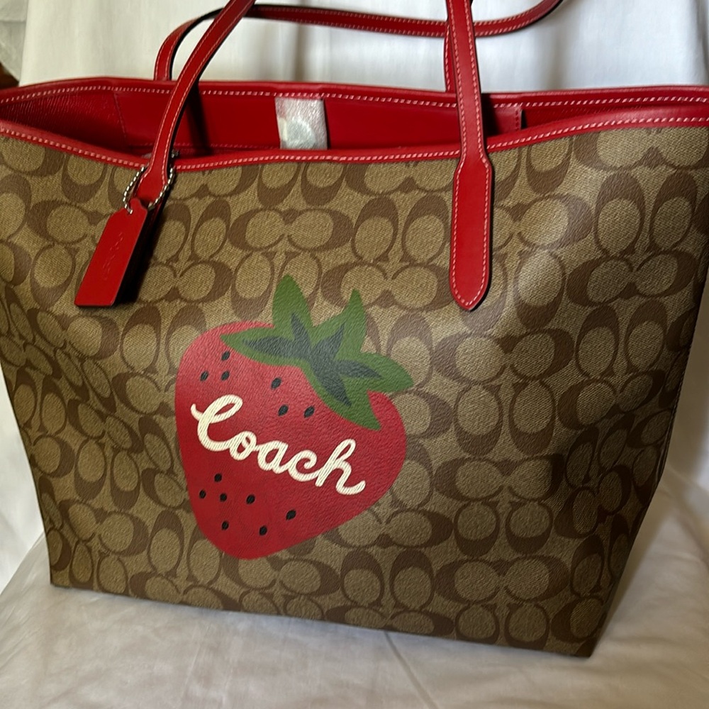 Coach strawberry city tote in signature canvas
